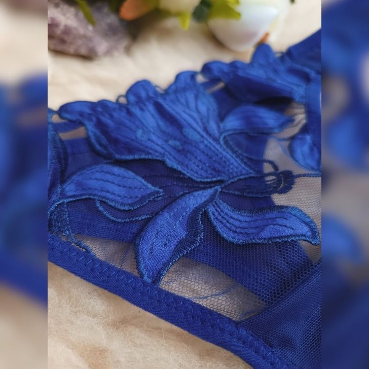 colaless azul encaje floral transparente elegante
