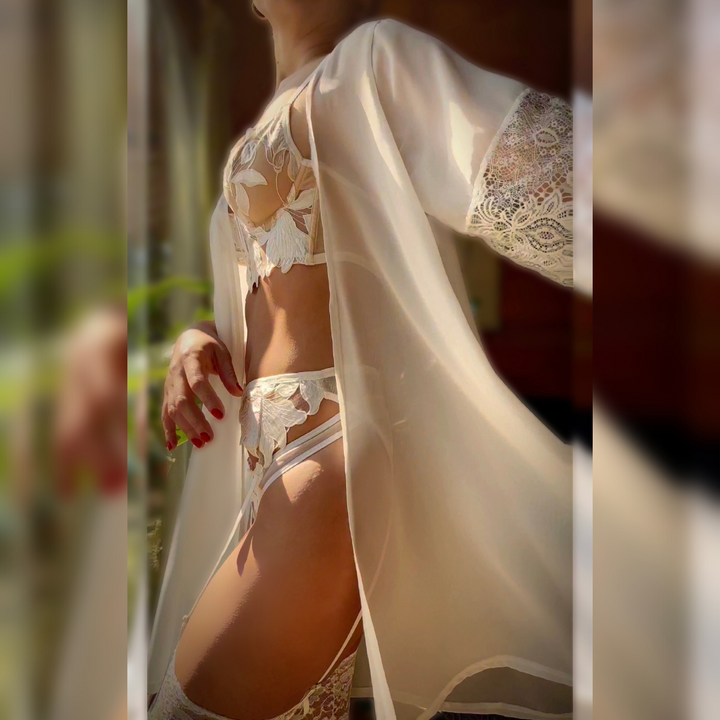 conjunto blanco elegante lenceria novia mujer