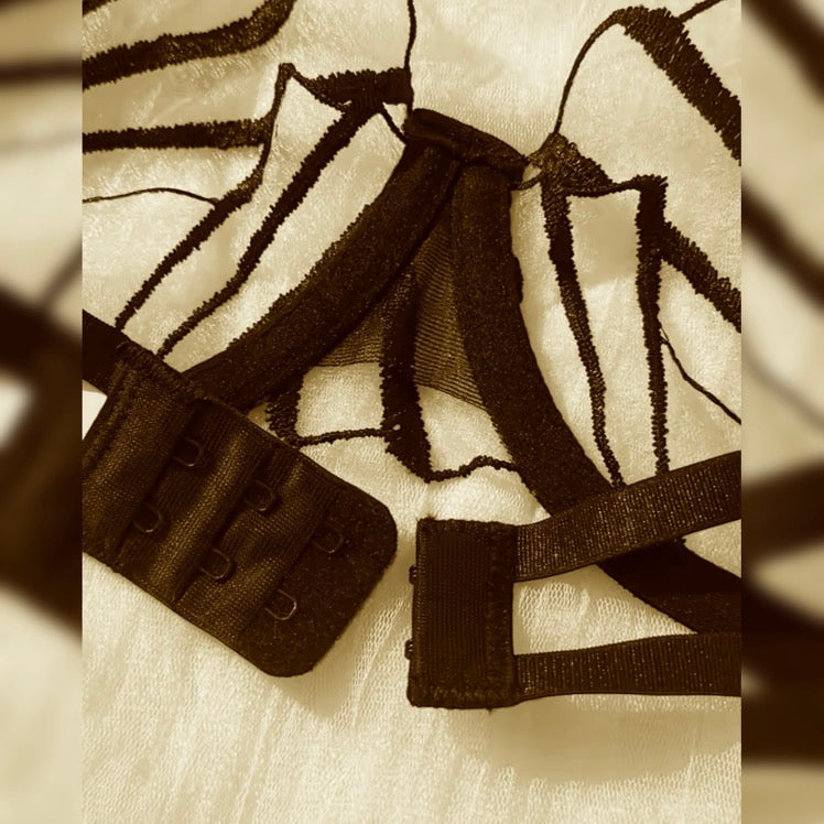 Detalle copa sostén encaje negro transparente